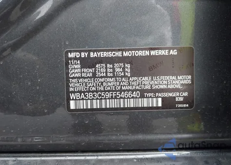 2015 BMW 328I xDrive z USA, uszkodzony, nr VIN WBA3B3C59FF546640